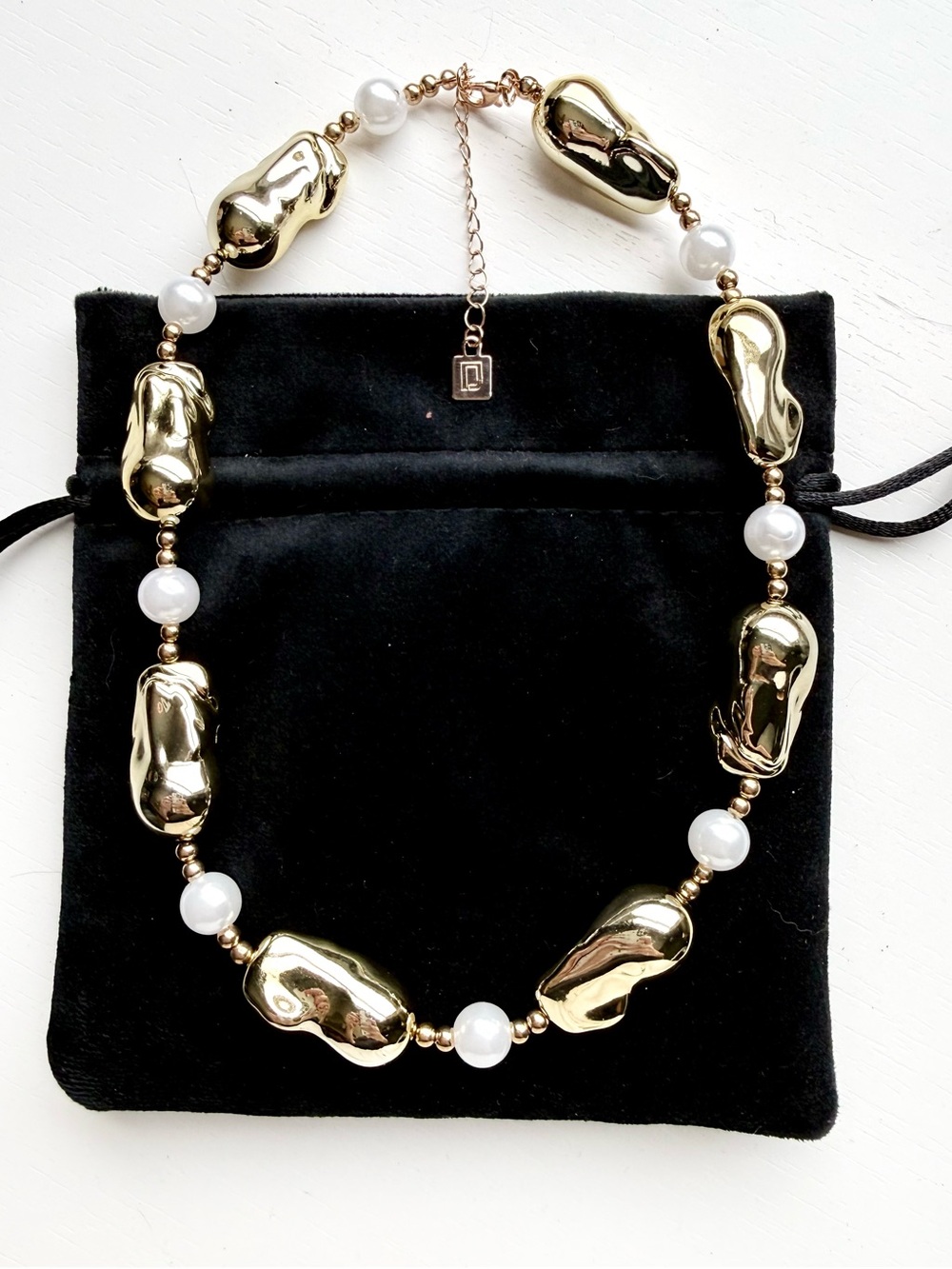 DANNIJO Gold and White Pearl Tabby Beaded Chunky Choker Style Necklace